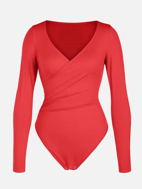 Curvypower | Australia Apparel & Accessories > Clothing > Underwear & Socks > Bodysuits V-neck Overlapping Pleated Shapewear Bodysuit with Tummy Control