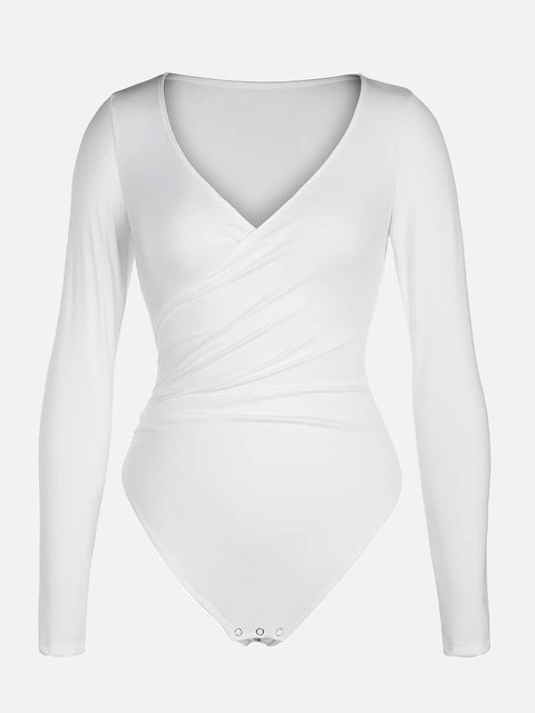 Curvypower | Australia Apparel & Accessories > Clothing > Underwear & Socks > Bodysuits V-neck Overlapping Pleated Shapewear Bodysuit with Tummy Control