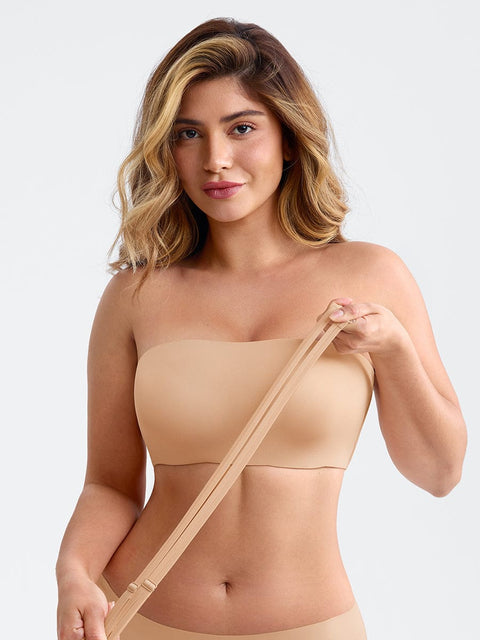 Curvypower | Australia Apparel & Accessories > Clothing > Underwear & Socks > Bras Beige / S Wireless Strapless Anti-Slip Comfort Bandeau Bra for Women with Molded Cups, Convertible Straps & Ultra-Soft Fabric