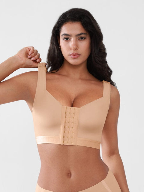 Curvypower | Australia Apparel & Accessories > Clothing > Underwear & Socks > Bras Beige / S Women's Recovery Comfort Front Closure Wireless Gentle Compression Support Bra with 3D Molded Cups & Wide Adjustable Straps