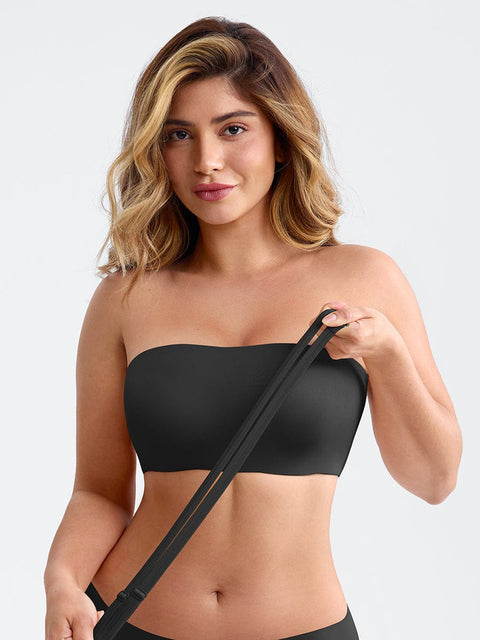 Curvypower | Australia Apparel & Accessories > Clothing > Underwear & Socks > Bras Black / S Wireless Strapless Anti-Slip Comfort Bandeau Bra for Women with Molded Cups, Convertible Straps & Ultra-Soft Fabric