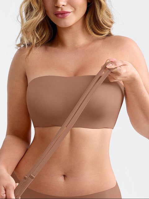 Curvypower | Australia Apparel & Accessories > Clothing > Underwear & Socks > Bras Light Brown / S Wireless Strapless Anti-Slip Comfort Bandeau Bra for Women with Molded Cups, Convertible Straps & Ultra-Soft Fabric