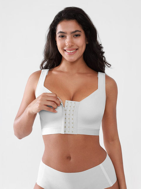 Curvypower | Australia Apparel & Accessories > Clothing > Underwear & Socks > Bras White / S Women's Recovery Comfort Front Closure Wireless Gentle Compression Support Bra with 3D Molded Cups & Wide Adjustable Straps