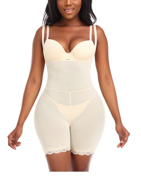 Curvypower | Australia bodysuit Beige / S Breathable Lace Shaper Bodysuit with Removable Hip Pads and Adjustable Straps