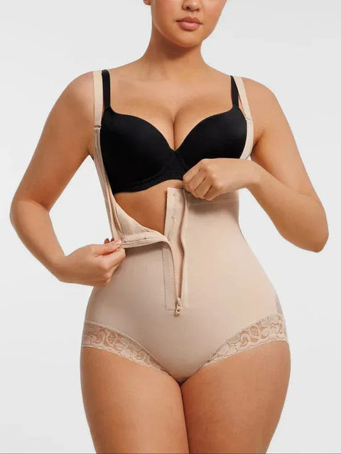 Curvypower | Australia bodysuit Beige / S Front-Zip Waist-Slimming and Tummy Control Shapewear with U-Shaped Open Bust Support