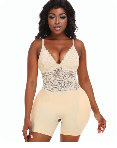 Curvypower | Australia bodysuit Beige / S Lace Bum Lifting Shaping Bodysuit with Built-In Bra and Hip Pads