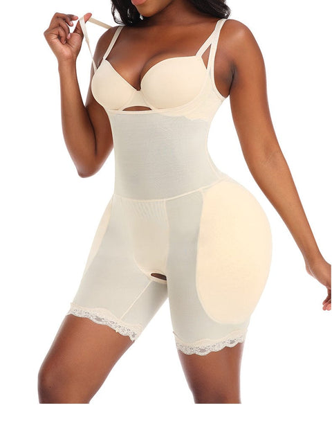 Curvypower | Australia bodysuit Beige / S Open Bust Lace Shaping Bodysuit with Hip Pads