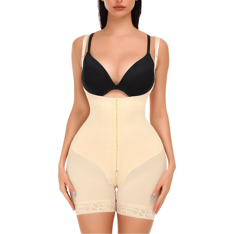 Curvypower | Australia bodysuit Beige / S Open Bust Tummy Control Shapewear Bodysuit with Hook and Eye Closure