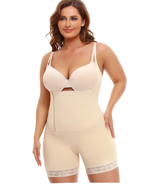 Curvypower | Australia bodysuit Beige / S Plus Size One Piece Open Bust Shaping Bodysuit with Side Zipper Closure