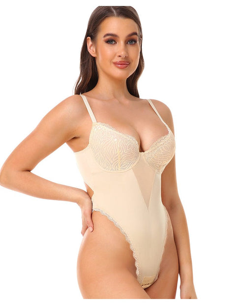 Curvypower | Australia bodysuit Beige / S Sculpting Low Back Lace Shapewear Bodysuit with Built-In Bra