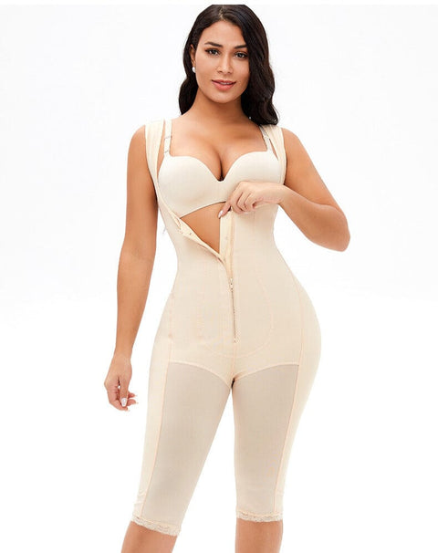 Curvypower | Australia bodysuit Beige / S Tummy Control Mid Trouser Open Bust Shapewear Bodysuit with Front Zipper