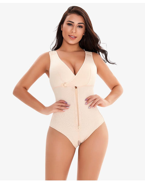 Curvypower | Australia bodysuit Beige / S Zippered Tummy Control Bodysuit Shapewear with Adjustable Straps
