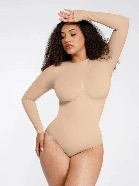 CurvyPower | Australia bodysuit Beige / XS/S Deep Back Long Sleeve Tummy Control Shapewear Bodysuit