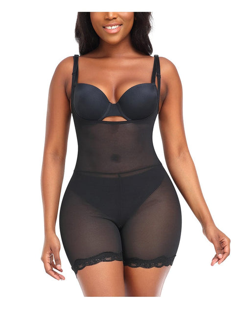 Curvypower | Australia bodysuit Black / S Breathable Lace Shaper Bodysuit with Removable Hip Pads and Adjustable Straps