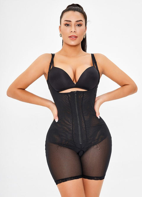 Curvypower | Australia bodysuit Black / S Hip Lifting and Tummy Control Open Bust Shaping Bodysuit with Front Zipper