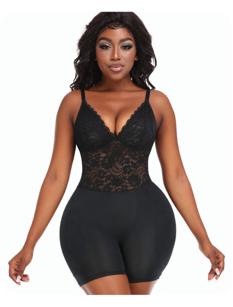 Curvypower | Australia bodysuit Black / S Lace Bum Lifting Shaping Bodysuit with Built-In Bra and Hip Pads