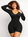 CurvyPower | Australia bodysuit Black / S Long Sleeve V Neck Tummy Control Shapewear Bodysuit