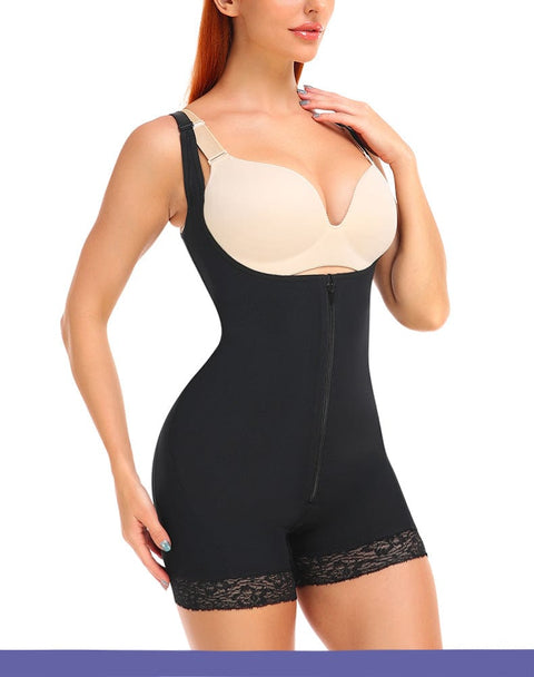 Curvypower | Australia bodysuit Black / S Open Bust Bodysuit Shapewear with Front  Zipper Closure