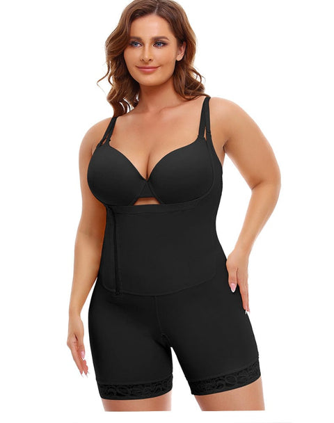 Curvypower | Australia bodysuit Black / S Plus Size One Piece Open Bust Shaping Bodysuit with Side Zipper Closure