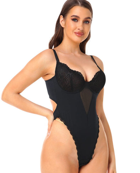 Curvypower | Australia bodysuit Black / S Sculpting Low Back Lace Shapewear Bodysuit with Built-In Bra