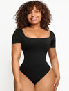 CurvyPower | Australia bodysuit Black / S Short Sleeve Square Neck Tummy Control Shapewear Bodysuit