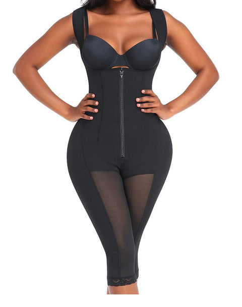 Curvypower | Australia bodysuit Black / S Tummy Control Mid Trouser Open Bust Shapewear Bodysuit with Front Zipper