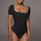 Curvypower | Australia bodysuit Black / S Women's Square Neck Short Sleeve thong Shapewear Bodysuit
