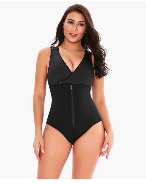 Curvypower | Australia bodysuit Black / S Zippered Tummy Control Bodysuit Shapewear with Adjustable Straps