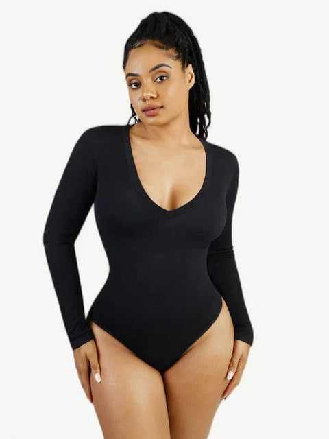 CurvyPower | Australia bodysuit Black / XS/S Deep V Neck Tummy Control Thong Shapewear Bodysuit