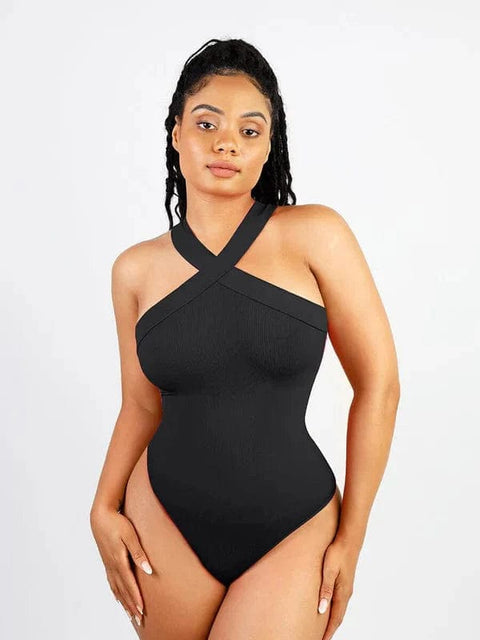 CurvyPower | Australia bodysuit Black / XS/S Halter Neck Criss-Cross Seamless Shapewear Bodysuit