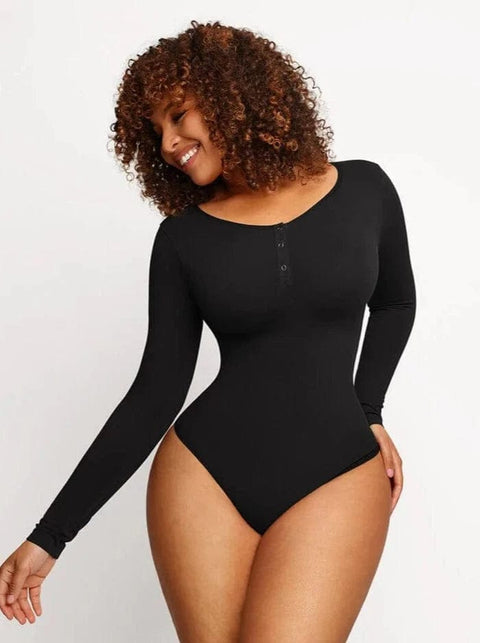CurvyPower | Australia bodysuit Black / XS/S High Compression Scoop Neck Long Sleeve Thong Shapewear Bodysuit