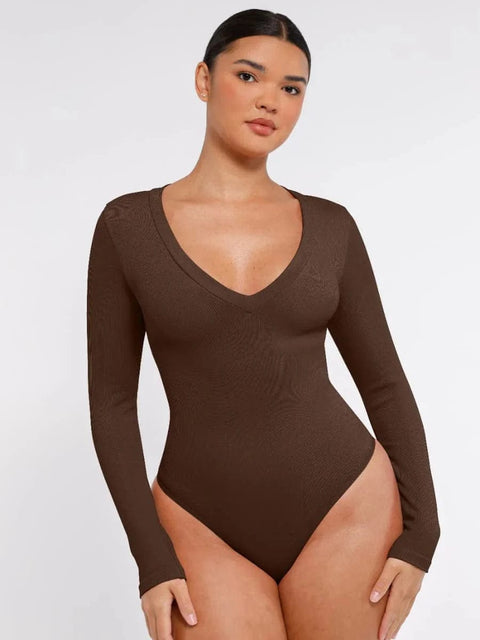 CurvyPower | Australia bodysuit Brown / XS/S Deep V Neck Tummy Control Thong Shapewear Bodysuit