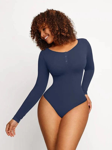 CurvyPower | Australia bodysuit Dark Blue / XS/S High Compression Scoop Neck Long Sleeve Thong Shapewear Bodysuit