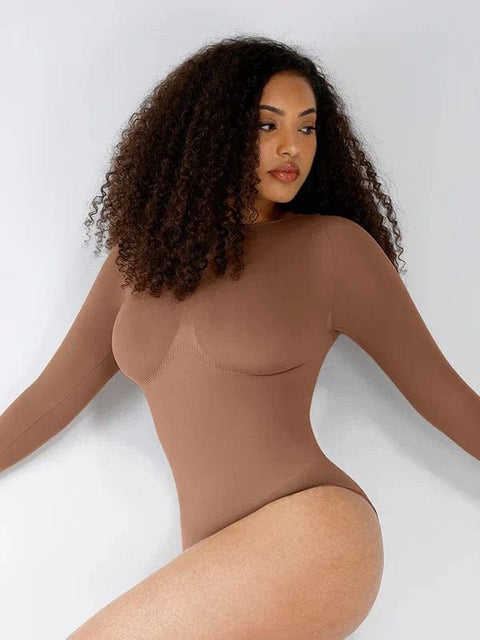 CurvyPower | Australia bodysuit Deep Back Long Sleeve Tummy Control Shapewear Bodysuit