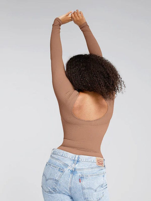 CurvyPower | Australia bodysuit Deep Back Long Sleeve Tummy Control Shapewear Bodysuit