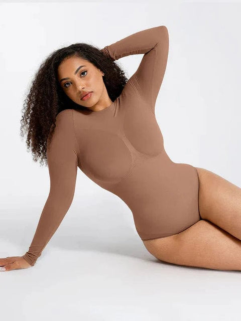 CurvyPower | Australia bodysuit Deep Back Long Sleeve Tummy Control Shapewear Bodysuit