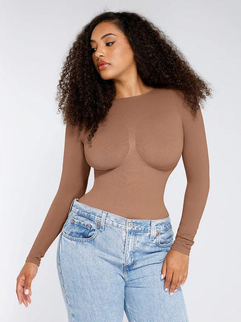 CurvyPower | Australia bodysuit Deep Back Long Sleeve Tummy Control Shapewear Bodysuit