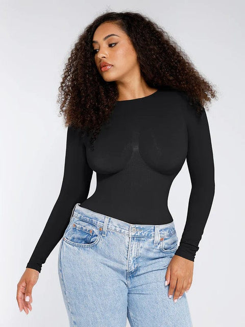 CurvyPower | Australia bodysuit Deep Back Long Sleeve Tummy Control Shapewear Bodysuit
