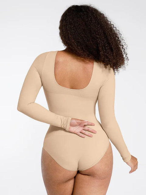 CurvyPower | Australia bodysuit Deep Back Long Sleeve Tummy Control Shapewear Bodysuit