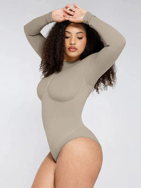 CurvyPower | Australia bodysuit Deep Back Long Sleeve Tummy Control Shapewear Bodysuit