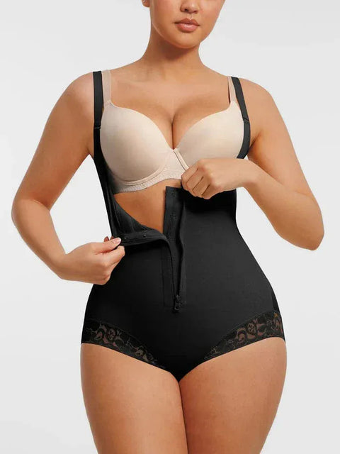 Curvypower | Australia bodysuit Front-Zip Waist-Slimming and Tummy Control Shapewear with U-Shaped Open Bust Support