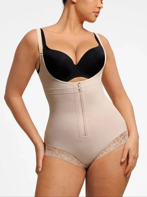Curvypower | Australia bodysuit Front-Zip Waist-Slimming and Tummy Control Shapewear with U-Shaped Open Bust Support