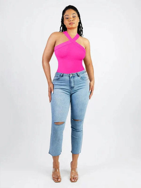 CurvyPower | Australia bodysuit Halter Neck Criss-Cross Seamless Shapewear Bodysuit