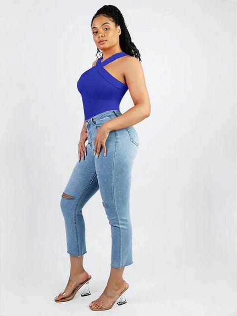 CurvyPower | Australia bodysuit Halter Neck Criss-Cross Seamless Shapewear Bodysuit
