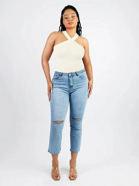 CurvyPower | Australia bodysuit Halter Neck Criss-Cross Seamless Shapewear Bodysuit