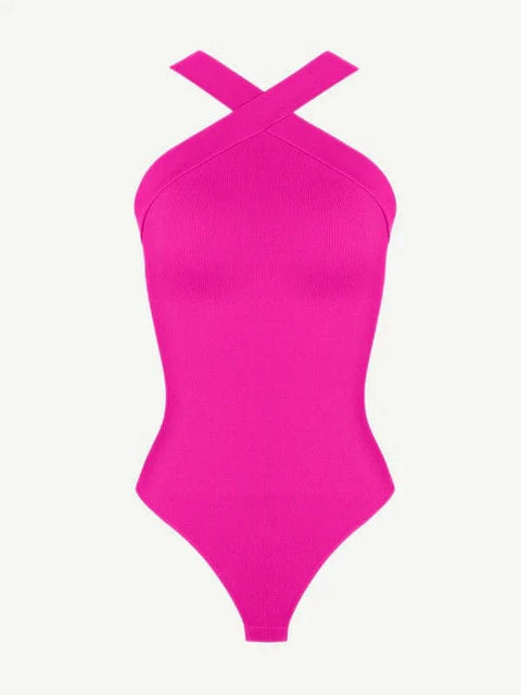 CurvyPower | Australia bodysuit Halter Neck Criss-Cross Seamless Shapewear Bodysuit