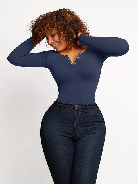 CurvyPower | Australia bodysuit High Compression Scoop Neck Long Sleeve Thong Shapewear Bodysuit