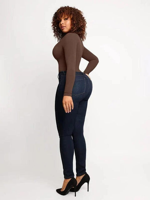 CurvyPower | Australia bodysuit High Compression Scoop Neck Long Sleeve Thong Shapewear Bodysuit