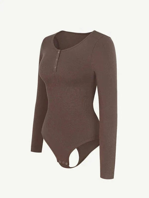 CurvyPower | Australia bodysuit High Compression Scoop Neck Long Sleeve Thong Shapewear Bodysuit