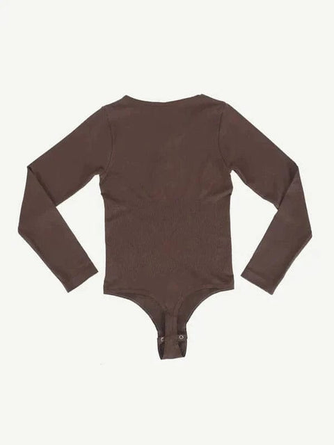 CurvyPower | Australia bodysuit High Compression Scoop Neck Long Sleeve Thong Shapewear Bodysuit